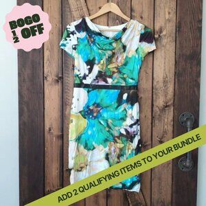 Kay Unger Multicolor Abstract Print Watercolor Women's Dress Size 6 EUC